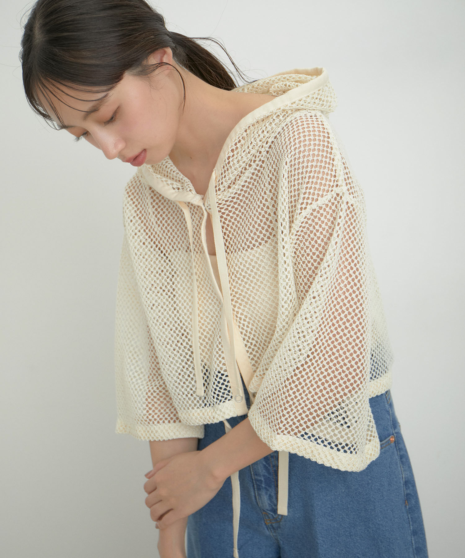 VIS「【洗える】メッシュフーテッドカーディガン」|カーディガン|キナリ系(19)