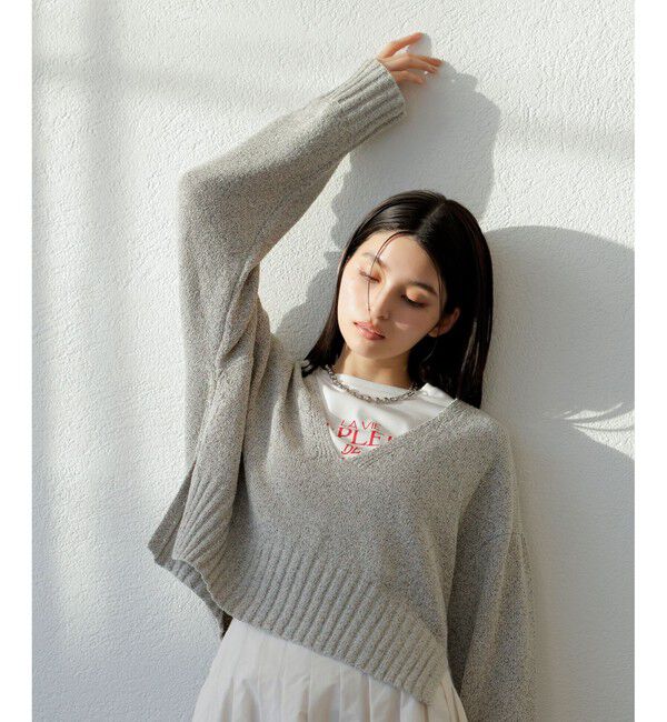 VIS「深Vネックミックスニットプルオーバー」|ニット・セーター|