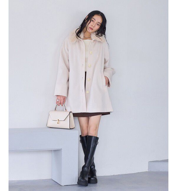 VIS「ファー付きAラインステンコート」|ステンカラーコート|