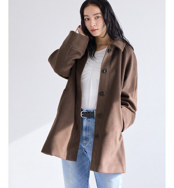 VIS「ファー付きAラインステンコート」|ステンカラーコート|