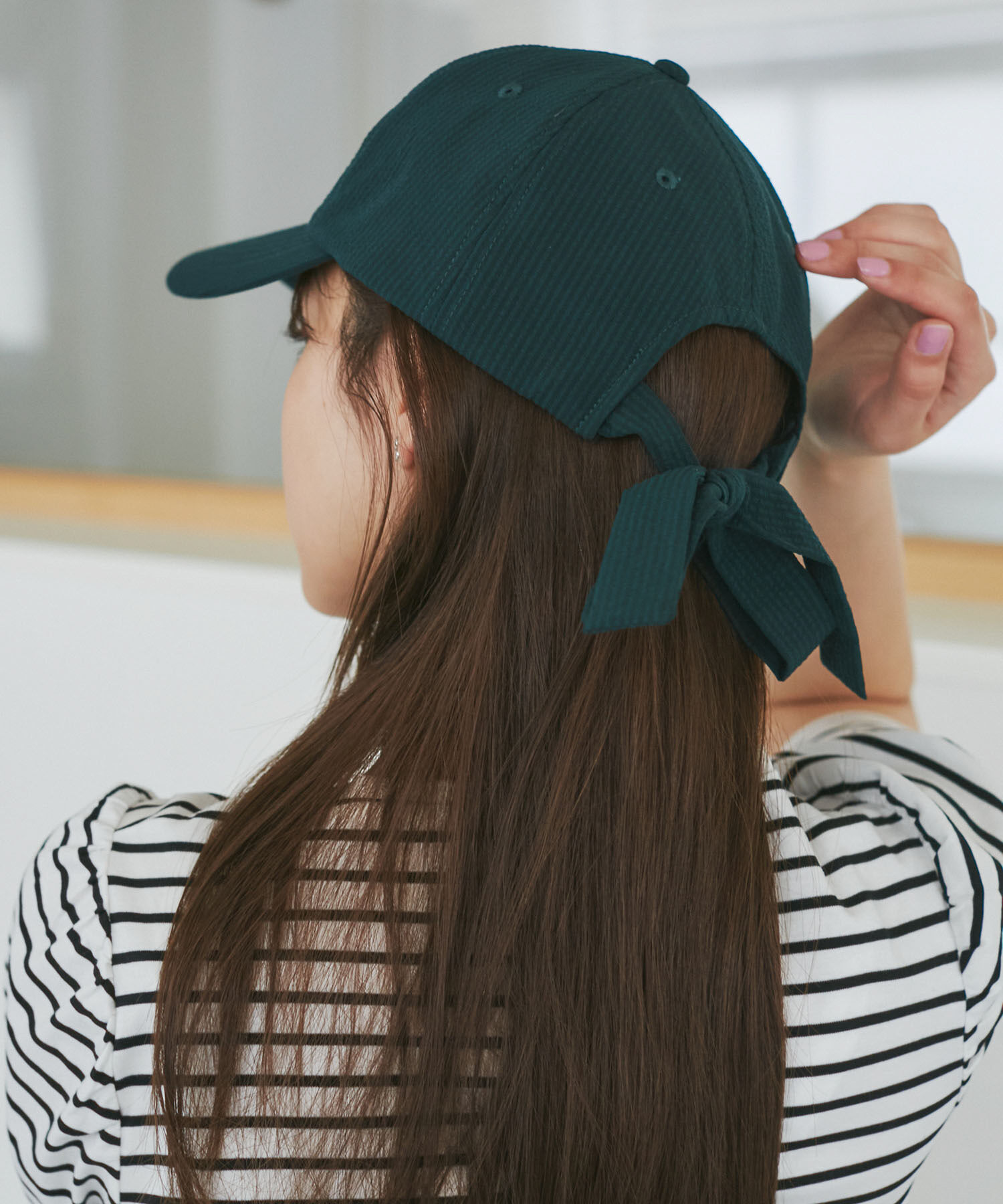 ROPE PICNIC PASSAGE「シアサッカーバックリボンキャップ」|キャップ・キャスケット|