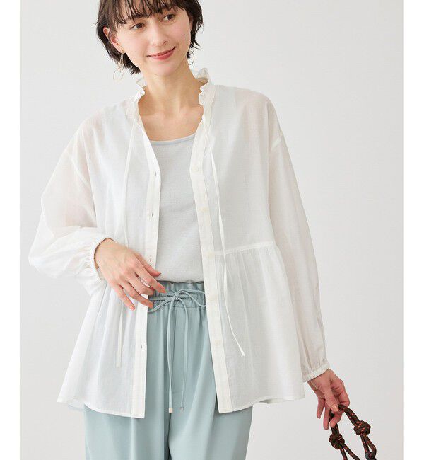 Rope&rsquo;Picnic「お着軽シャツシリーズ コットンボイルスタンドフリルシャツ/接触冷感・通気性」|シャツ・ブラウス|ホワイト(10)