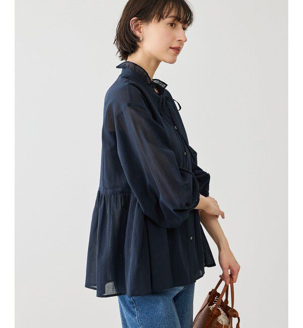 Rope&rsquo;Picnic「お着軽シャツシリーズ コットンボイルスタンドフリルシャツ/接触冷感・通気性」|シャツ・ブラウス|