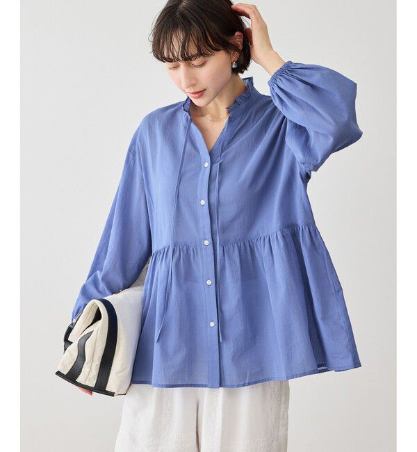 Rope&rsquo;Picnic「お着軽シャツシリーズ コットンボイルスタンドフリルシャツ/接触冷感・通気性」|シャツ・ブラウス|