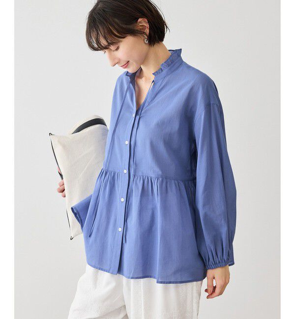 Rope&rsquo;Picnic「お着軽シャツシリーズ コットンボイルスタンドフリルシャツ/接触冷感・通気性」|シャツ・ブラウス|