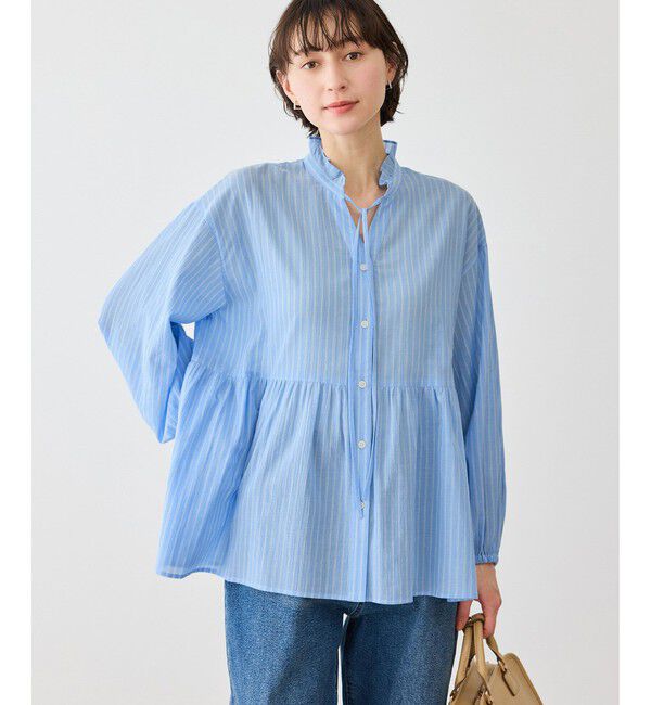 Rope&rsquo;Picnic「お着軽シャツシリーズ コットンボイルスタンドフリルシャツ/接触冷感・通気性」|シャツ・ブラウス|