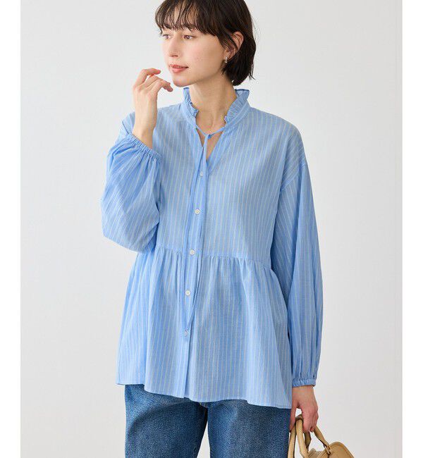 Rope&rsquo;Picnic「お着軽シャツシリーズ コットンボイルスタンドフリルシャツ/接触冷感・通気性」|シャツ・ブラウス|