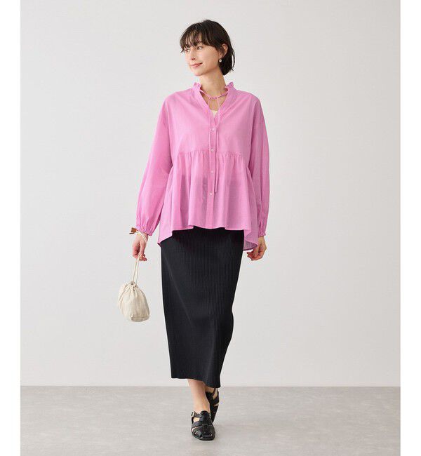 Rope&rsquo;Picnic「お着軽シャツシリーズ コットンボイルスタンドフリルシャツ/接触冷感・通気性」|シャツ・ブラウス|