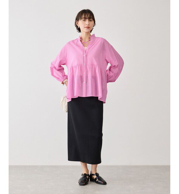 Rope&rsquo;Picnic「お着軽シャツシリーズ コットンボイルスタンドフリルシャツ/接触冷感・通気性」|シャツ・ブラウス|