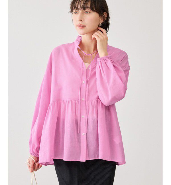 Rope&rsquo;Picnic「お着軽シャツシリーズ コットンボイルスタンドフリルシャツ/接触冷感・通気性」|シャツ・ブラウス|