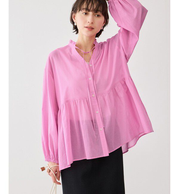 Rope&rsquo;Picnic「お着軽シャツシリーズ コットンボイルスタンドフリルシャツ/接触冷感・通気性」|シャツ・ブラウス|