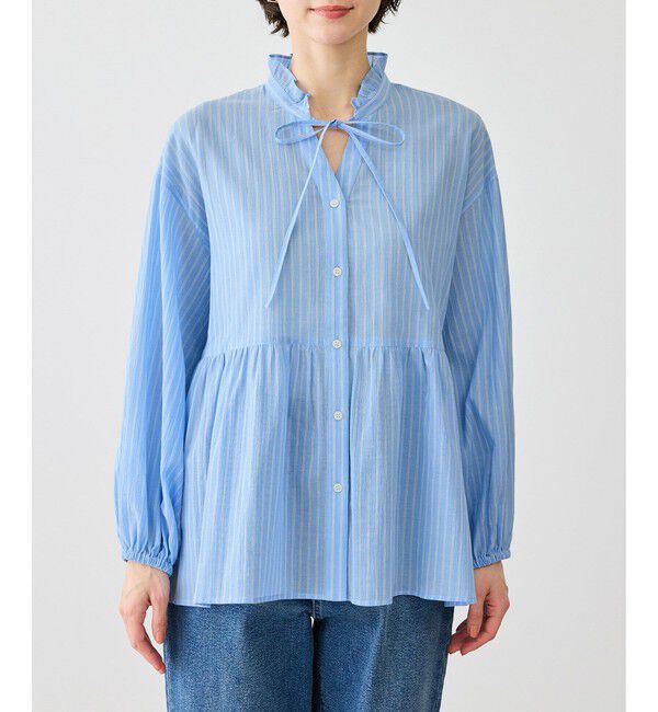 Rope&rsquo;Picnic「お着軽シャツシリーズ コットンボイルスタンドフリルシャツ/接触冷感・通気性」|シャツ・ブラウス|