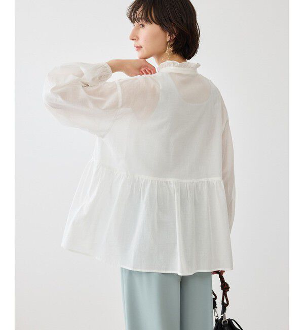 Rope&rsquo;Picnic「お着軽シャツシリーズ コットンボイルスタンドフリルシャツ/接触冷感・通気性」|シャツ・ブラウス|