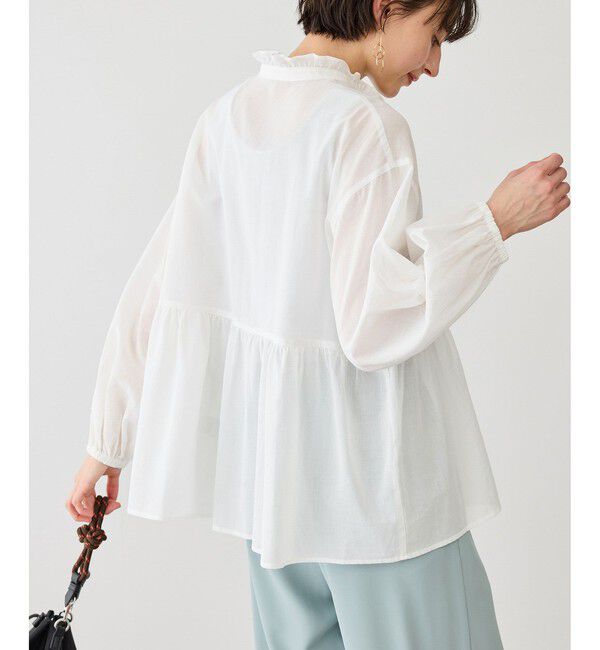 Rope&rsquo;Picnic「お着軽シャツシリーズ コットンボイルスタンドフリルシャツ/接触冷感・通気性」|シャツ・ブラウス|