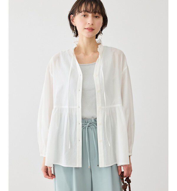 Rope&rsquo;Picnic「お着軽シャツシリーズ コットンボイルスタンドフリルシャツ/接触冷感・通気性」|シャツ・ブラウス|