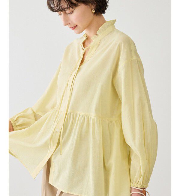 Rope&rsquo;Picnic「お着軽シャツシリーズ コットンボイルスタンドフリルシャツ/接触冷感・通気性」|シャツ・ブラウス|イエロー(80)