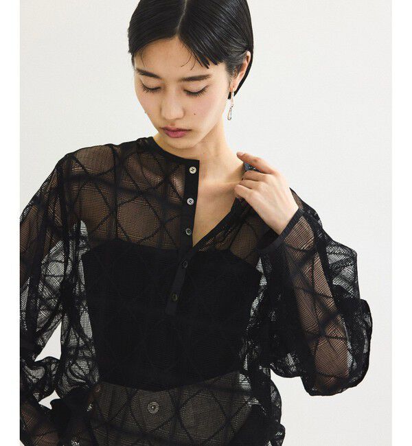 ADAM ET ROPE'「スクエアレースプルオーバー」|Tシャツ・カットソー|ブラック(01)