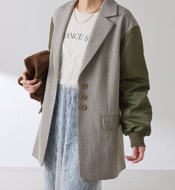  「3つ釦コンビスリーブジャケット」|ベスト・ジレ|ベージュ