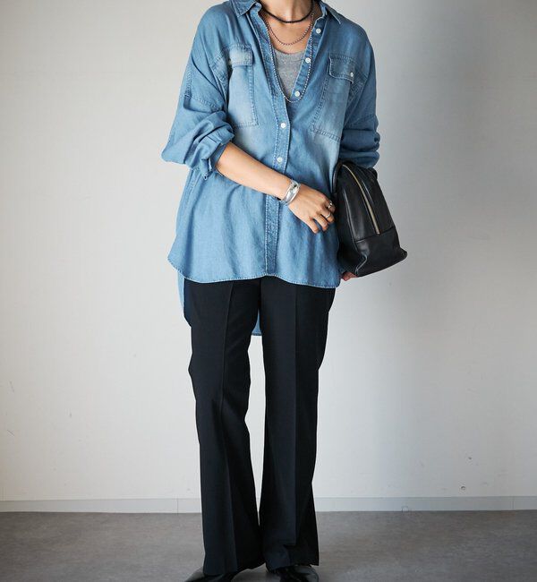  「【セットアップ可/真夏も快適！】ドレーピーデニムシャツ」|シャツ・ブラウス|