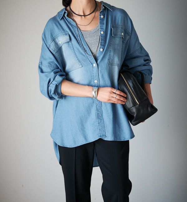  「【セットアップ可/真夏も快適！】ドレーピーデニムシャツ」|シャツ・ブラウス|