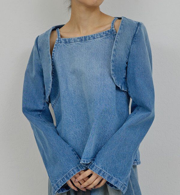  「【PEAS】デニムジャケットボレロ」|デニムジャケット|