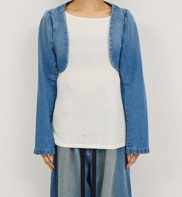  「【PEAS】デニムジャケットボレロ」|デニムジャケット|