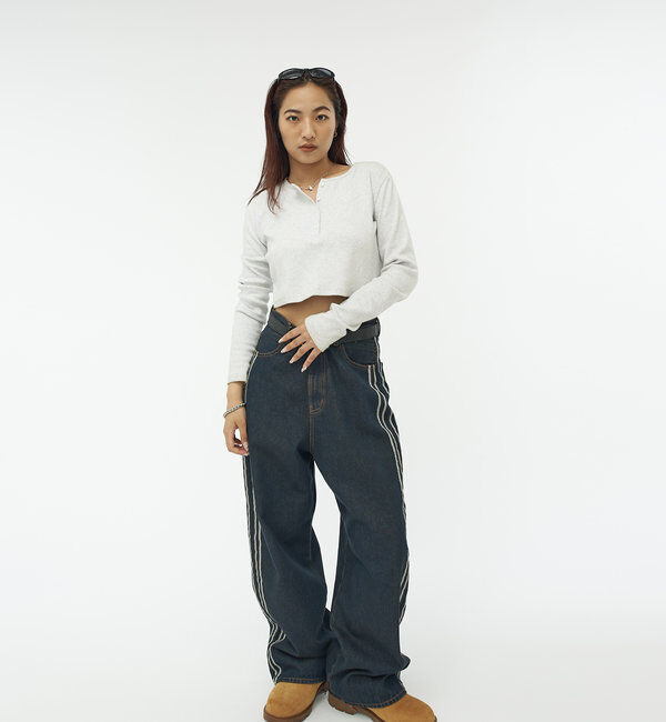  「【WEB限定】ヘンリーネックショートトップス」|Tシャツ・カットソー|