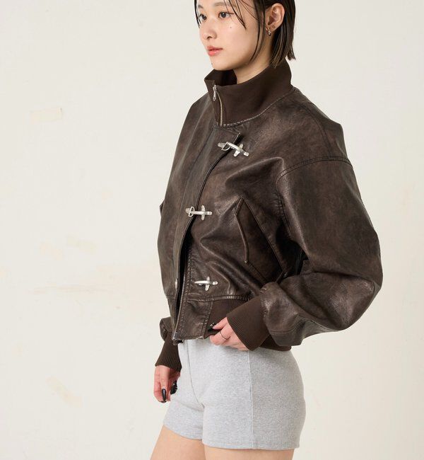  「ファイヤーマンショートブルゾン(フェイクレザー/デニム)」|ブルゾン・スタジャン|