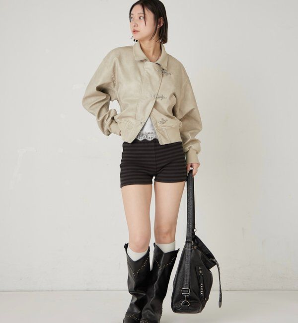  「ファイヤーマンショートブルゾン(フェイクレザー/デニム)」|ブルゾン・スタジャン|