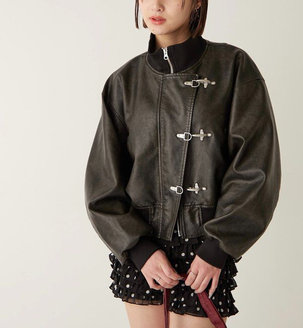  「ファイヤーマンショートブルゾン(フェイクレザー/デニム)」|ブルゾン・スタジャン|