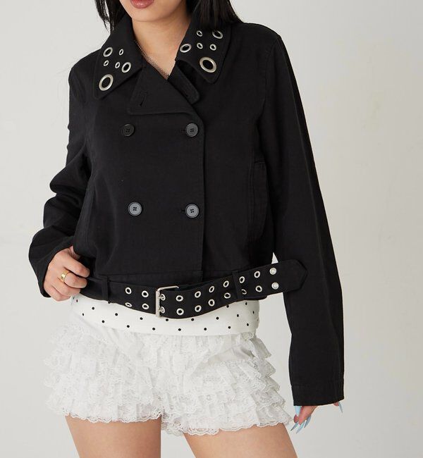  「アイレットショートPジャケット」|ブルゾン・スタジャン|ブラック