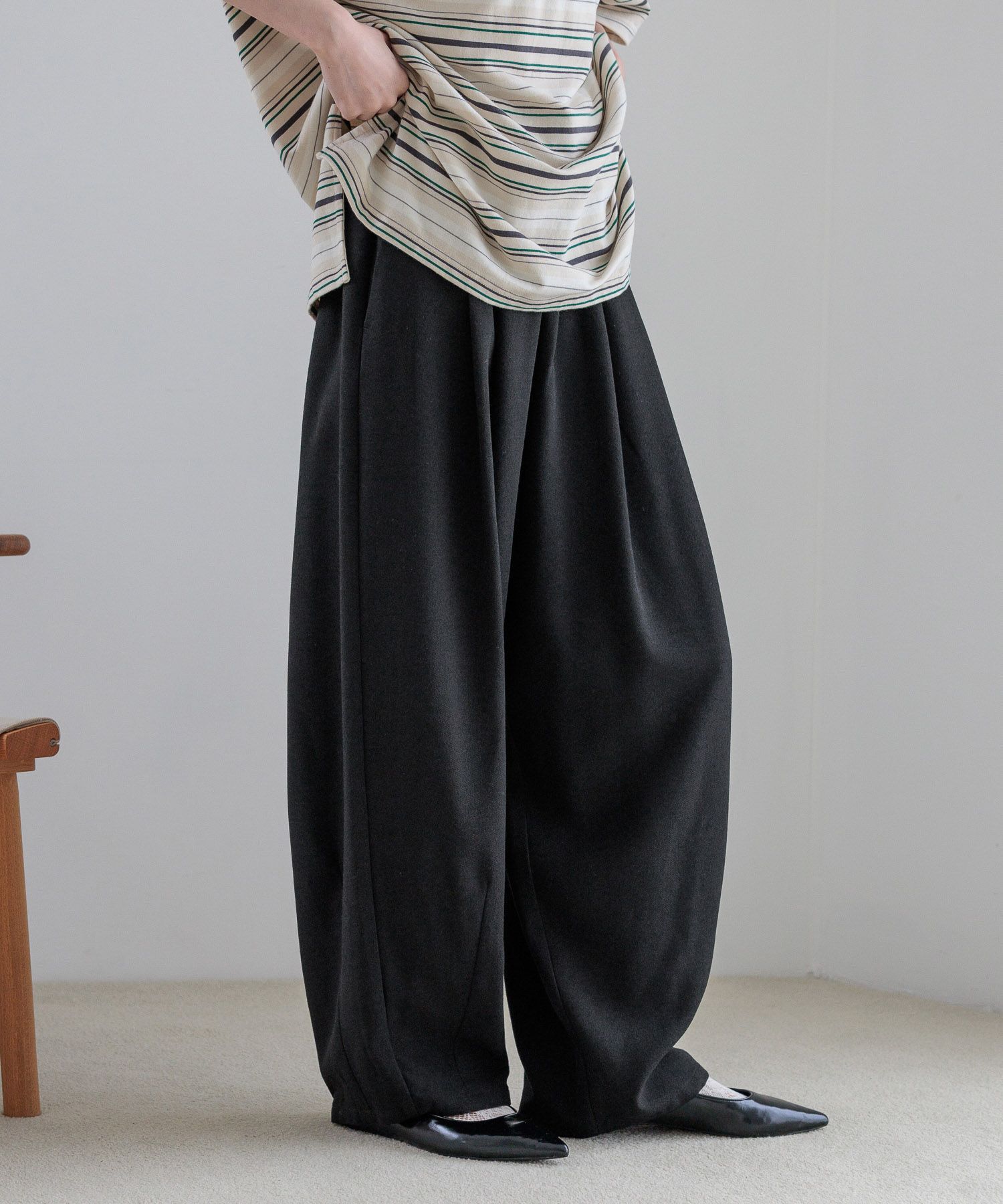 LOWRYS FARM「ＴＲイージーコクーンパンツ」|チノ|BLK