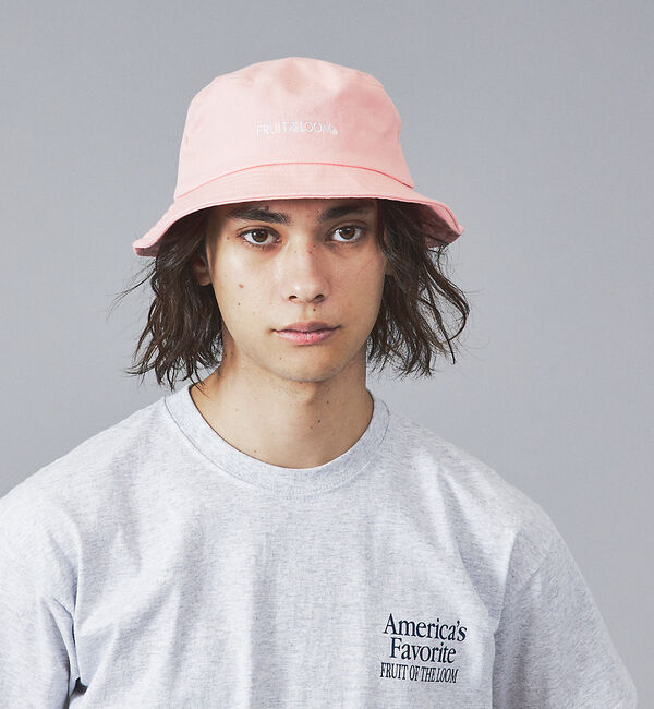 ABAHOUSE「【FRUIT OF THE LOOM】フロントロゴ刺繍 ツイル バケット ハット」|その他|ピンク