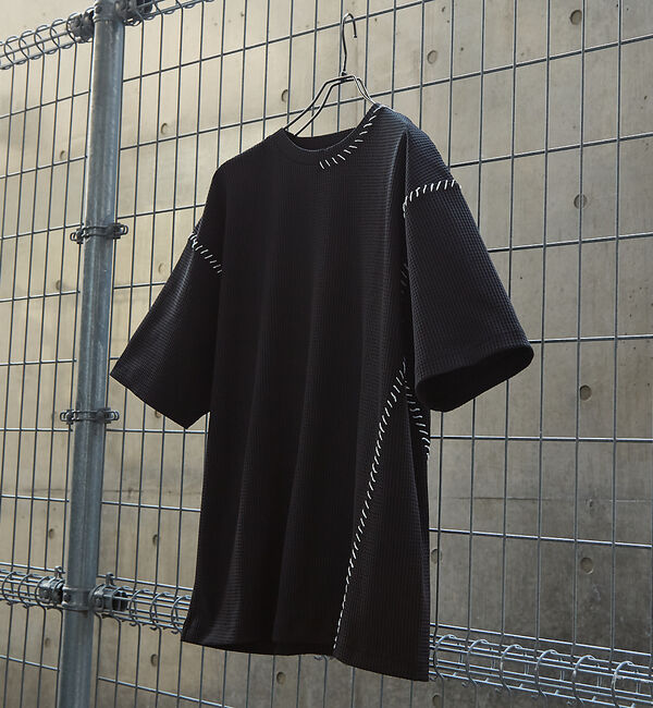 ABAHOUSE「【AH ABAHOUSE】PERFECTEX ハンドステッチ ワッフル 半袖Tシ」|Tシャツ・カットソー|ブラック