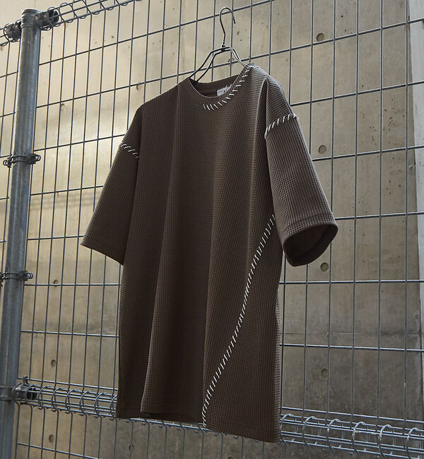 ABAHOUSE「【AH ABAHOUSE】PERFECTEX ハンドステッチ ワッフル 半袖Tシ」|Tシャツ・カットソー|グレージュ