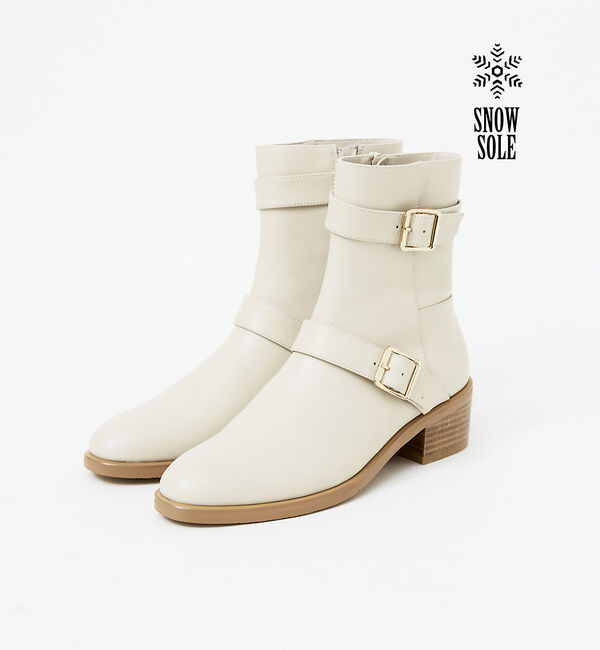 AU BANNISTER「【スノーソール】Wベルトショートブーツ」|ショートブーツ|アイボリー