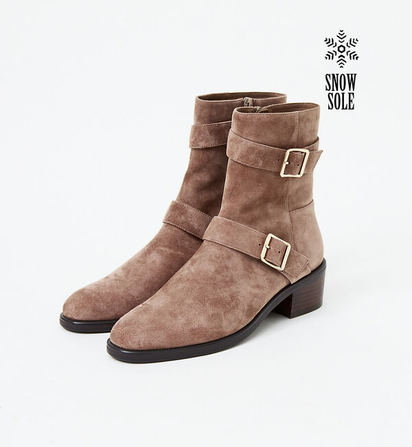 AU BANNISTER「【スノーソール】Wベルトショートブーツ」|ショートブーツ|スモークピンク