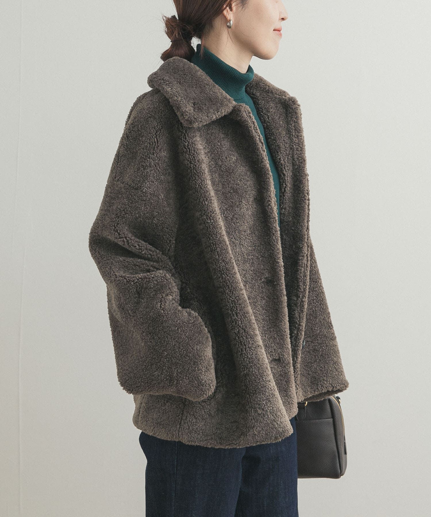 URBAN RESEARCH DOORS「コクーンシルエットボアコート」|ノーカラーコート|