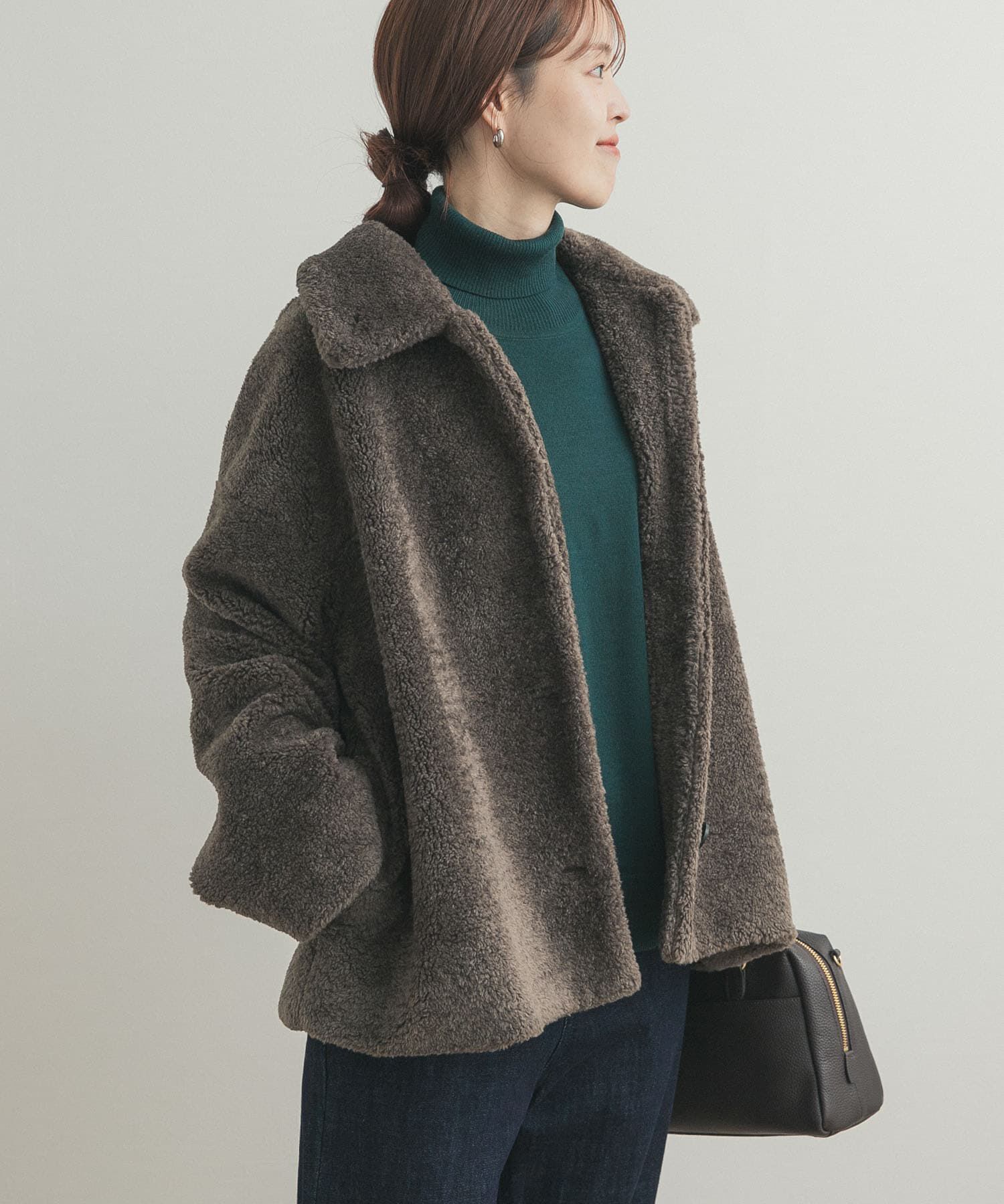 URBAN RESEARCH DOORS「コクーンシルエットボアコート」|ノーカラーコート|