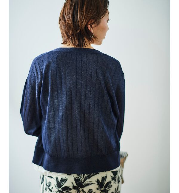  「《手洗い可能》シアーワイドリブラメVカーディガン」|カーディガン|