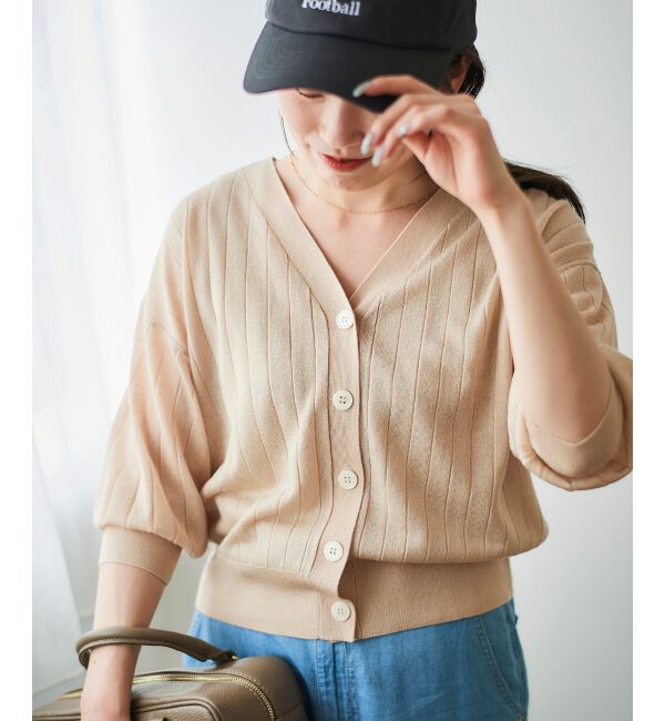  「《手洗い可能》シアーワイドリブラメVカーディガン」|カーディガン|