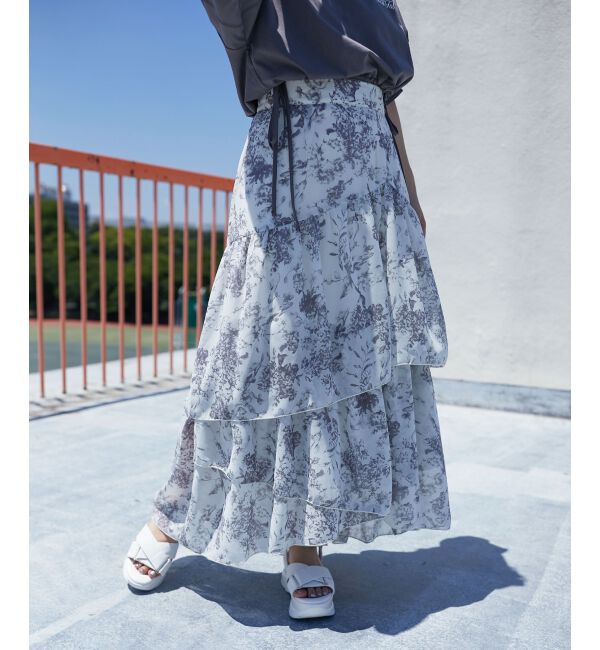 MAJESTICLEGON「エアリーティアードスカート」|スカート|グレー柄