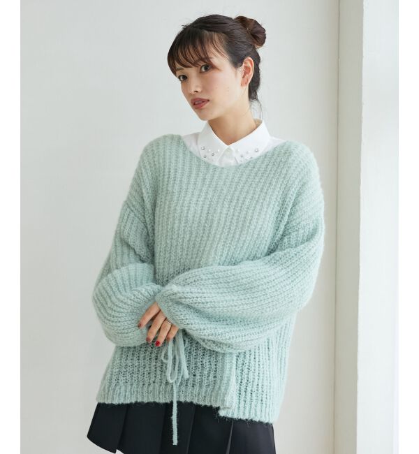 MAJESTICLEGON「リボンディティール透かしニット」|ニット・セーター|Ｌ／グリーン