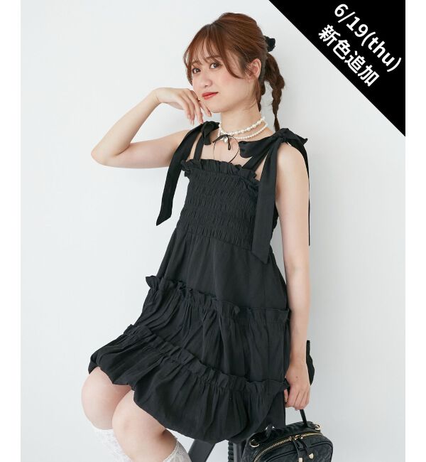  「肩リボンバルーンチュニック」|シャツ・ブラウス|ブラック