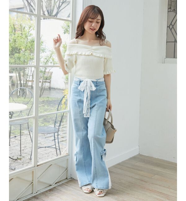  「パールチェーンオフショルフリルニット」|ニット・セーター|