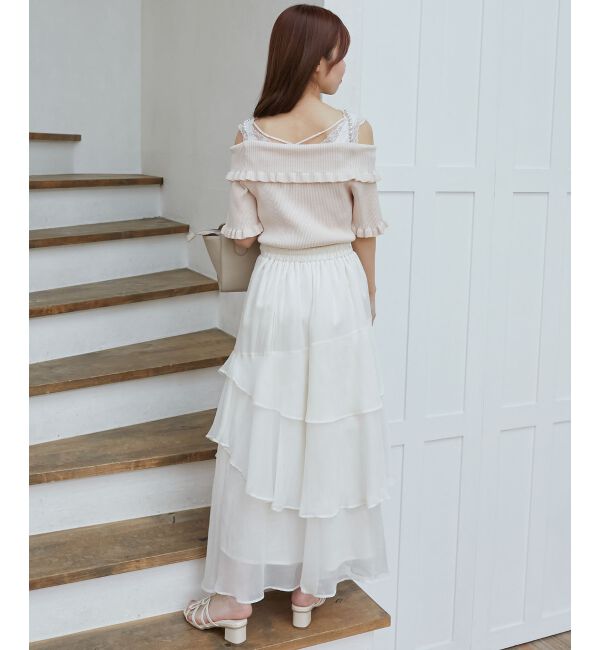  「パールチェーンオフショルフリルニット」|ニット・セーター|