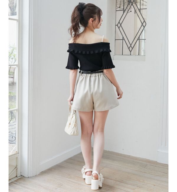  「パールチェーンオフショルフリルニット」|ニット・セーター|