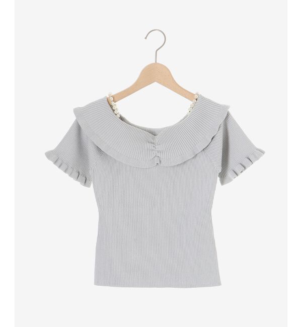  「パールチェーンオフショルフリルニット」|ニット・セーター|