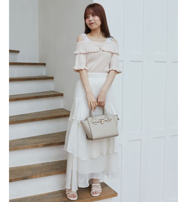  「パールチェーンオフショルフリルニット」|ニット・セーター|