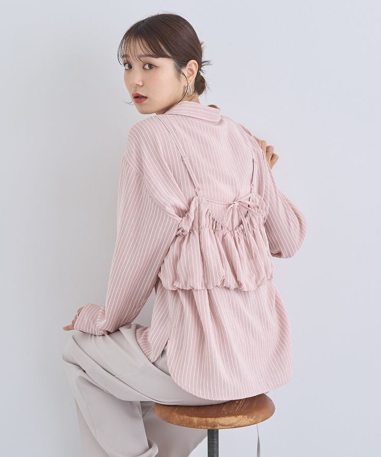 earth music&ecology「SET2点起毛ストライプシャツ+バルーンビスチェ」|シャツ・ブラウス|